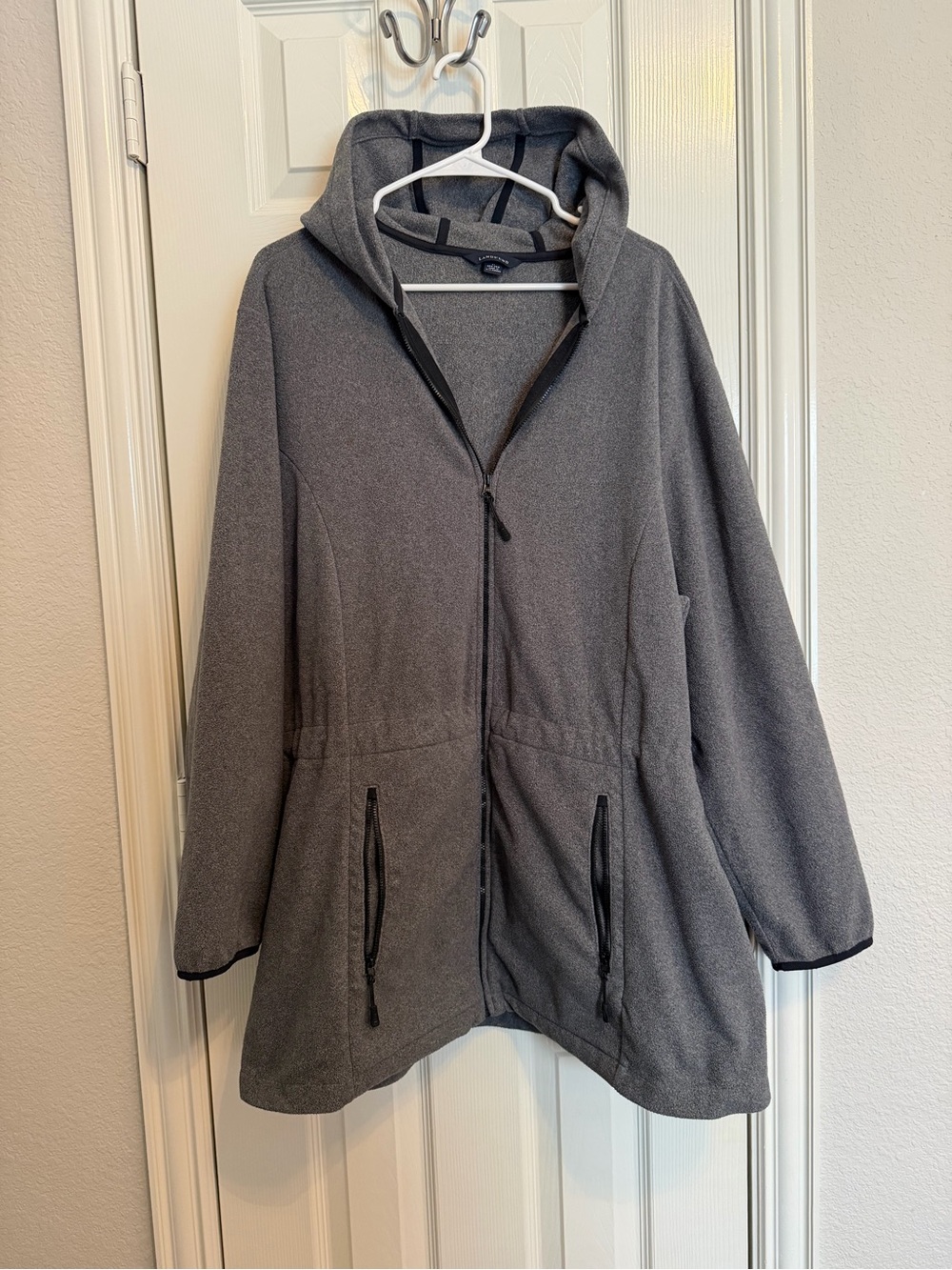 Lands’ End 3X Gray Fleece Hooded Parka Jacket Plus Size 24W 26W